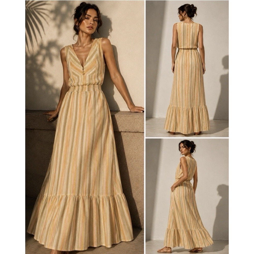 Prana Small California Dreaming Maxi Dress Organic Cotton In Golden Hour Stripe